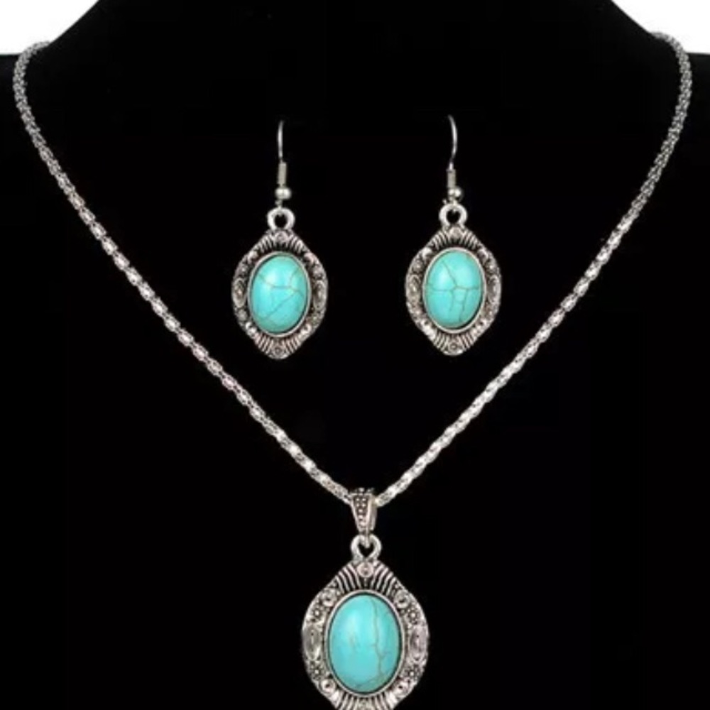 New! Tibetan and Silver Necklace and Earring Set
